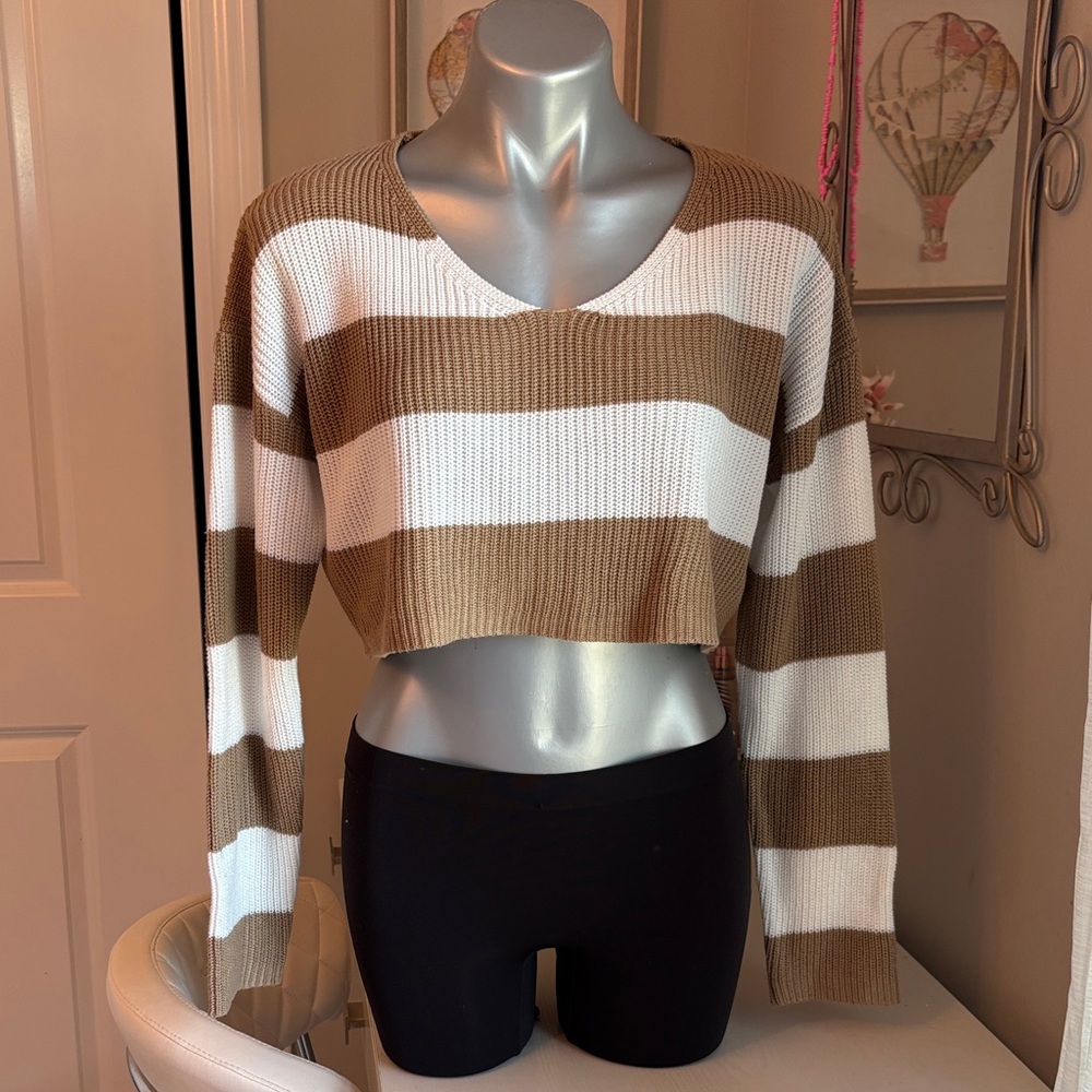 SHEIN Brown and White Striped Sweater